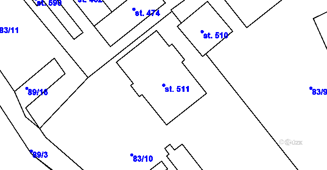 Parcela st. 511 v KÚ Hořelice, Katastrální mapa