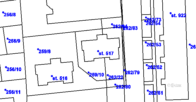Parcela st. 517 v KÚ Hořelice, Katastrální mapa