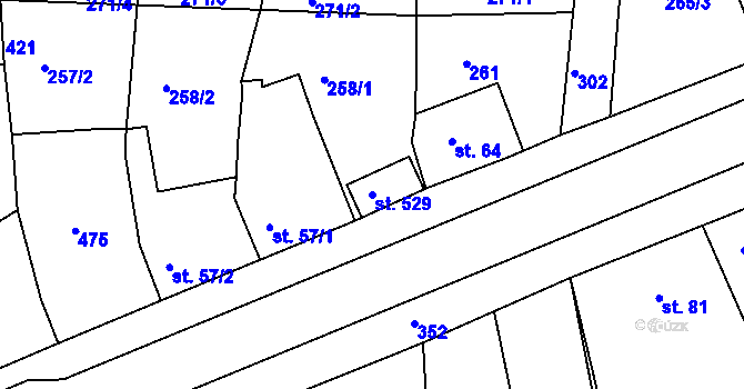 Parcela st. 529 v KÚ Hořelice, Katastrální mapa
