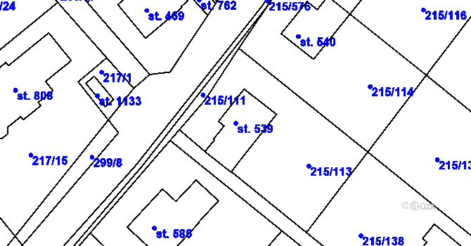 Parcela st. 539 v KÚ Hořelice, Katastrální mapa