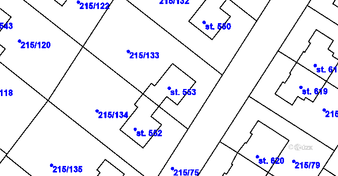Parcela st. 553 v KÚ Hořelice, Katastrální mapa