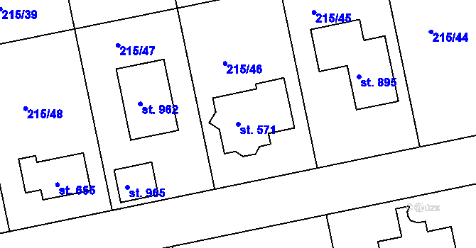 Parcela st. 571 v KÚ Hořelice, Katastrální mapa
