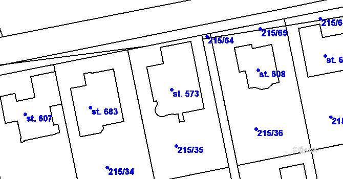 Parcela st. 573 v KÚ Hořelice, Katastrální mapa