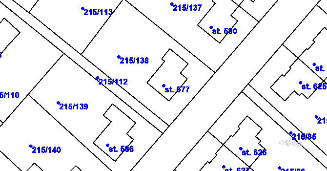 Parcela st. 577 v KÚ Hořelice, Katastrální mapa