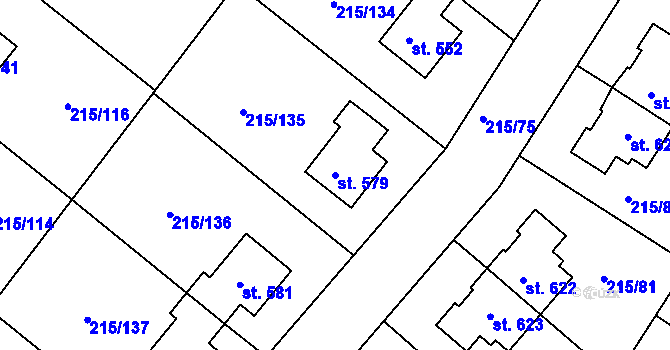 Parcela st. 579 v KÚ Hořelice, Katastrální mapa