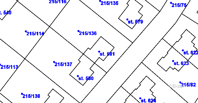 Parcela st. 581 v KÚ Hořelice, Katastrální mapa