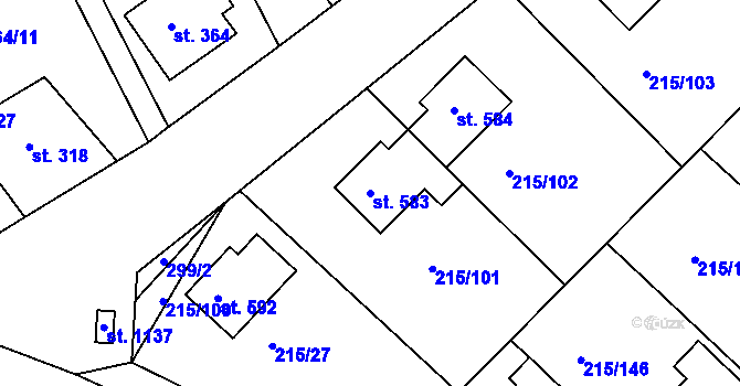 Parcela st. 583 v KÚ Hořelice, Katastrální mapa