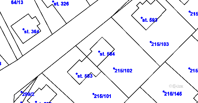 Parcela st. 584 v KÚ Hořelice, Katastrální mapa