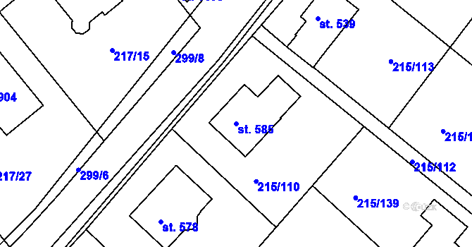Parcela st. 585 v KÚ Hořelice, Katastrální mapa