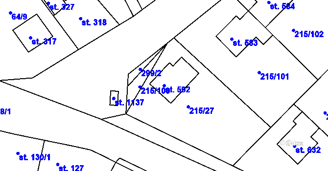 Parcela st. 592 v KÚ Hořelice, Katastrální mapa