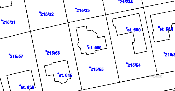 Parcela st. 599 v KÚ Hořelice, Katastrální mapa