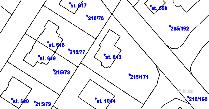 Parcela st. 613 v KÚ Hořelice, Katastrální mapa