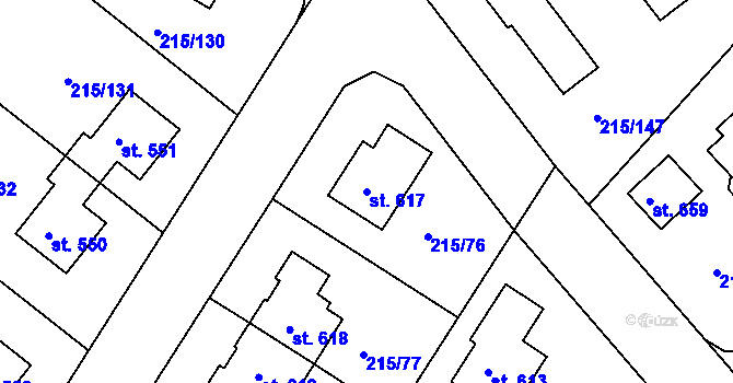 Parcela st. 617 v KÚ Hořelice, Katastrální mapa