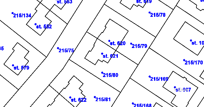 Parcela st. 621 v KÚ Hořelice, Katastrální mapa