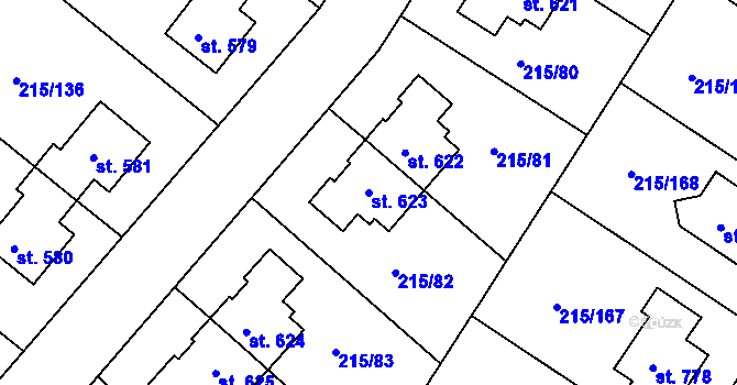 Parcela st. 623 v KÚ Hořelice, Katastrální mapa