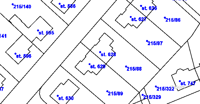 Parcela st. 628 v KÚ Hořelice, Katastrální mapa