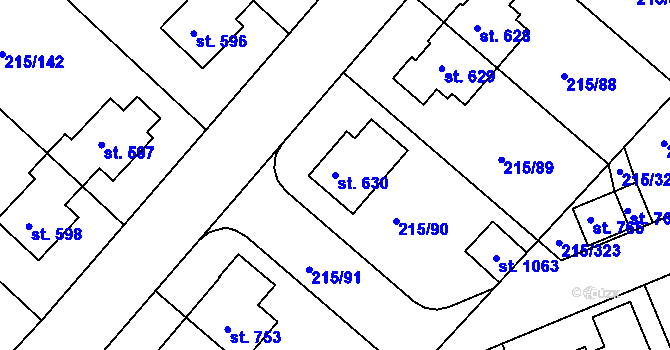 Parcela st. 630 v KÚ Hořelice, Katastrální mapa