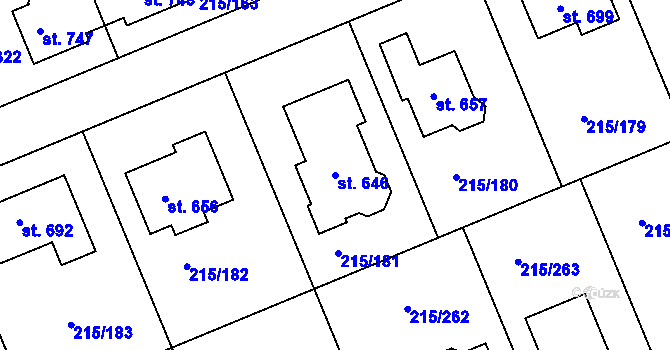 Parcela st. 646 v KÚ Hořelice, Katastrální mapa