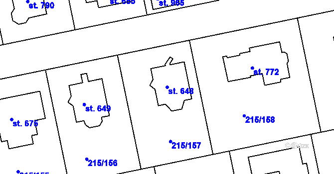 Parcela st. 648 v KÚ Hořelice, Katastrální mapa
