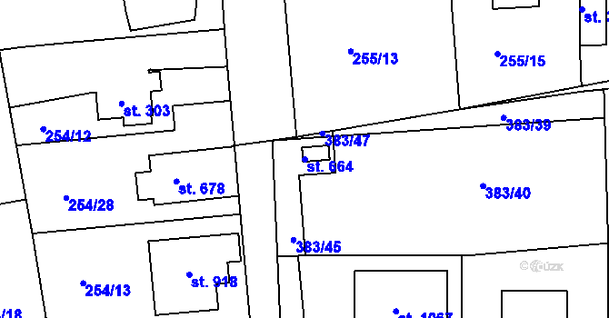 Parcela st. 664 v KÚ Hořelice, Katastrální mapa