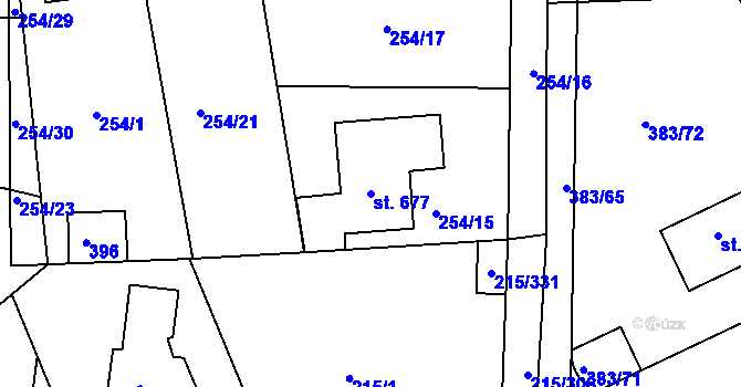 Parcela st. 677 v KÚ Hořelice, Katastrální mapa