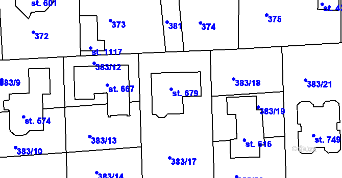 Parcela st. 679 v KÚ Hořelice, Katastrální mapa