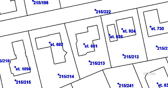 Parcela st. 681 v KÚ Hořelice, Katastrální mapa