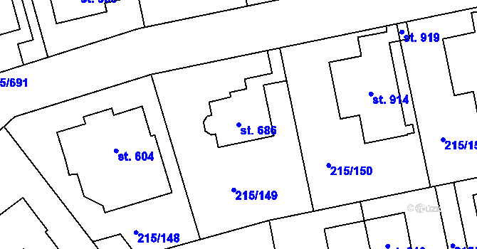 Parcela st. 686 v KÚ Hořelice, Katastrální mapa