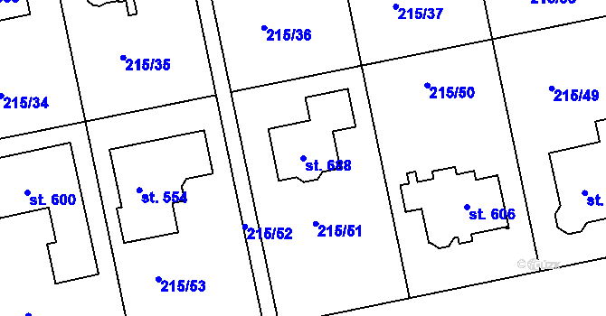 Parcela st. 688 v KÚ Hořelice, Katastrální mapa