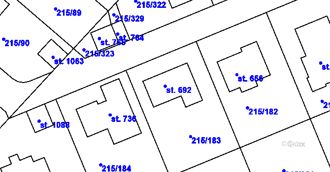 Parcela st. 692 v KÚ Hořelice, Katastrální mapa