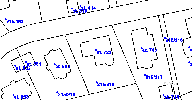 Parcela st. 722 v KÚ Hořelice, Katastrální mapa