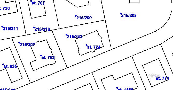 Parcela st. 724 v KÚ Hořelice, Katastrální mapa