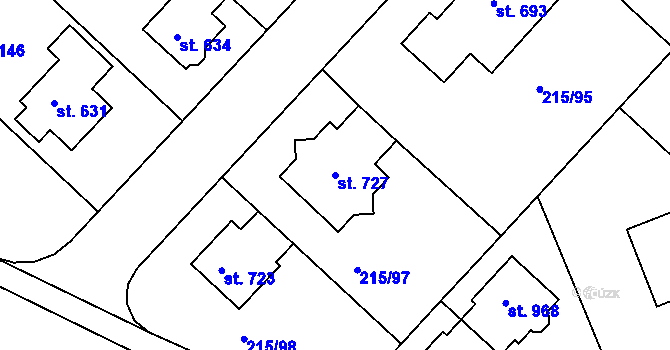 Parcela st. 727 v KÚ Hořelice, Katastrální mapa