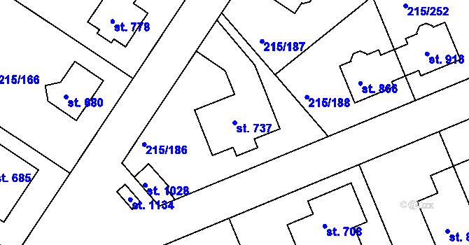 Parcela st. 737 v KÚ Hořelice, Katastrální mapa