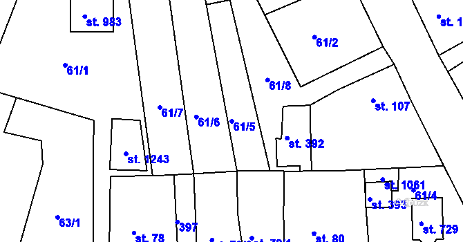 Parcela st. 61/5 v KÚ Hořelice, Katastrální mapa