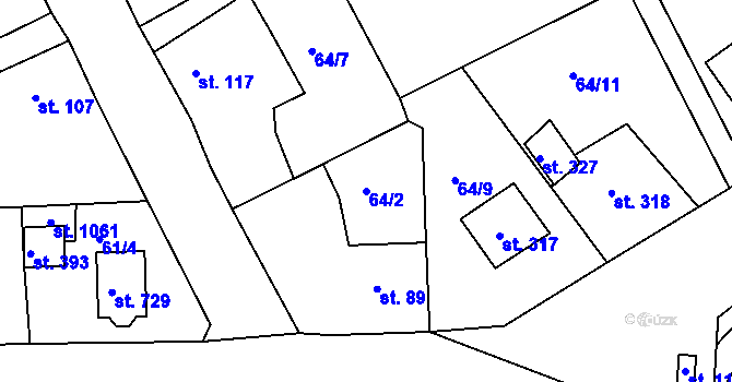Parcela st. 64/2 v KÚ Hořelice, Katastrální mapa