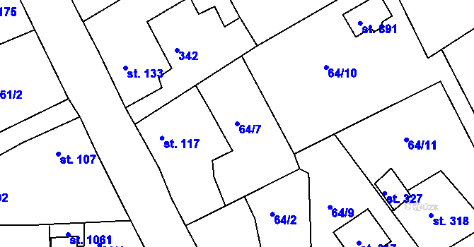 Parcela st. 64/7 v KÚ Hořelice, Katastrální mapa