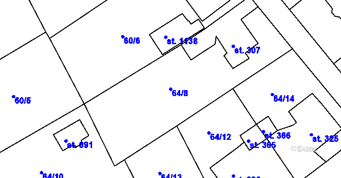 Parcela st. 64/8 v KÚ Hořelice, Katastrální mapa