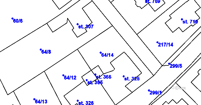 Parcela st. 64/14 v KÚ Hořelice, Katastrální mapa
