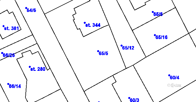 Parcela st. 65/5 v KÚ Hořelice, Katastrální mapa