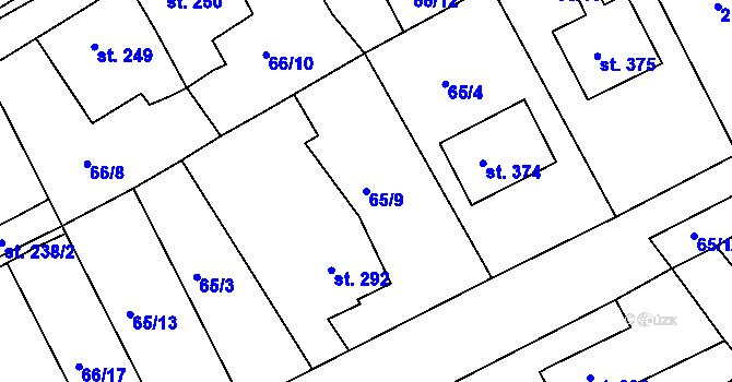 Parcela st. 65/9 v KÚ Hořelice, Katastrální mapa