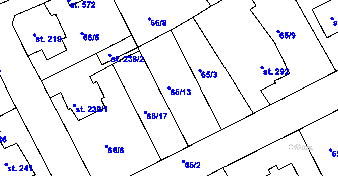 Parcela st. 65/13 v KÚ Hořelice, Katastrální mapa