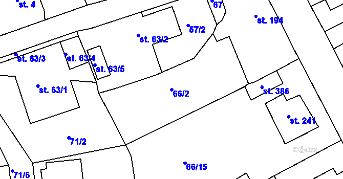 Parcela st. 66/2 v KÚ Hořelice, Katastrální mapa