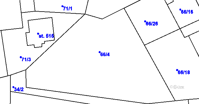 Parcela st. 66/4 v KÚ Hořelice, Katastrální mapa