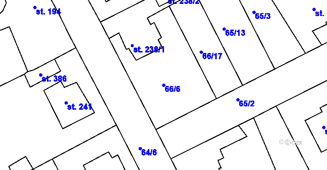 Parcela st. 66/6 v KÚ Hořelice, Katastrální mapa