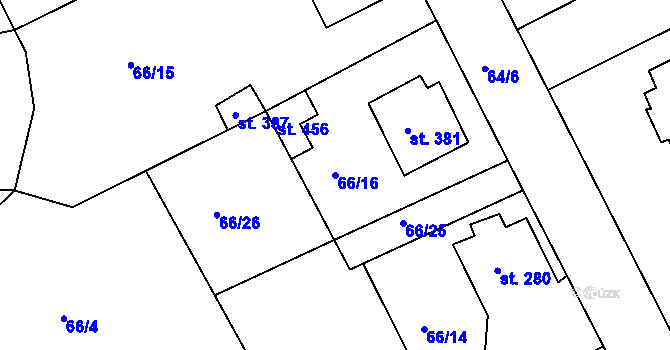 Parcela st. 66/16 v KÚ Hořelice, Katastrální mapa