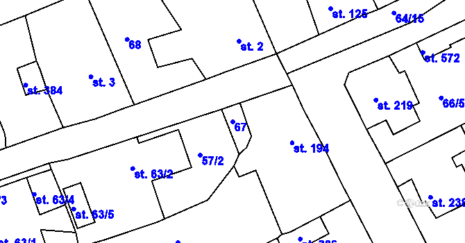 Parcela st. 67 v KÚ Hořelice, Katastrální mapa
