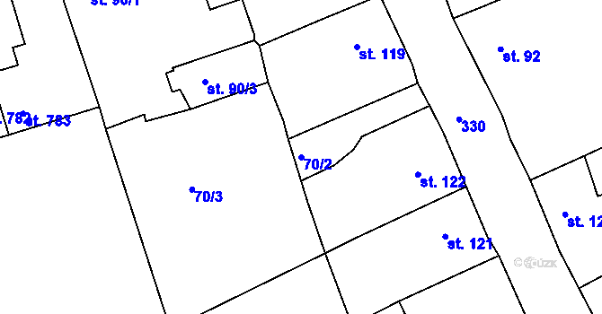 Parcela st. 70/2 v KÚ Hořelice, Katastrální mapa