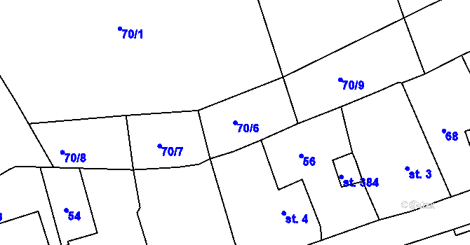 Parcela st. 70/6 v KÚ Hořelice, Katastrální mapa