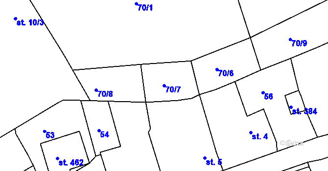 Parcela st. 70/7 v KÚ Hořelice, Katastrální mapa